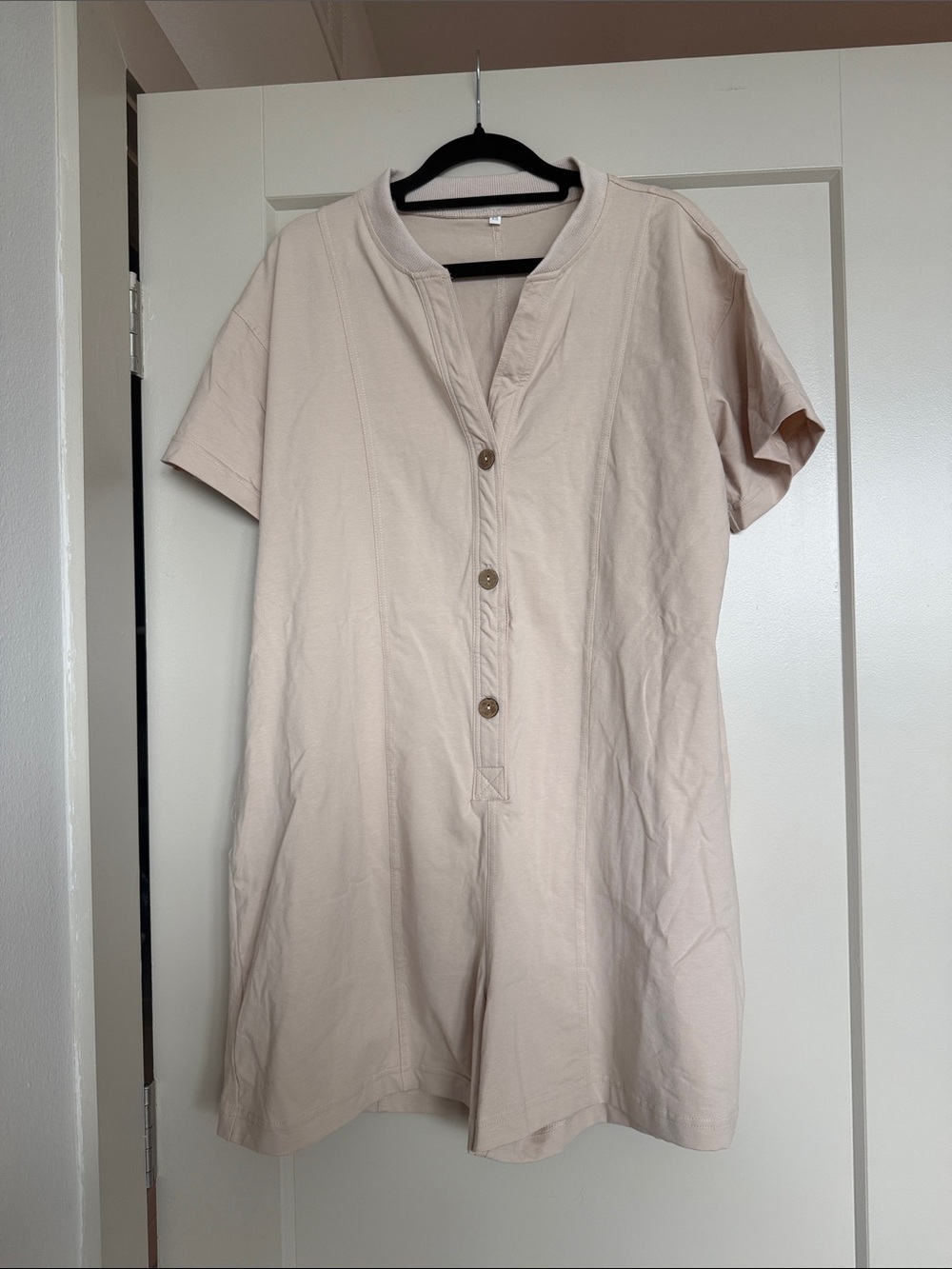 Beige Oversized Button-Front Romper, Size XS - Picture 3 of 5